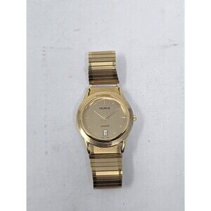 Helbros Quartz Gold Tone Men’s Watch Date Stainless Steel Back Vintage